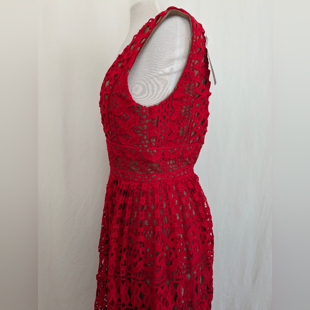 Nasty Gal NWT Isobel Red Crochet Lace Maxi Dress Sz Small Isobel Sheer Boho - Picture 4 of 15